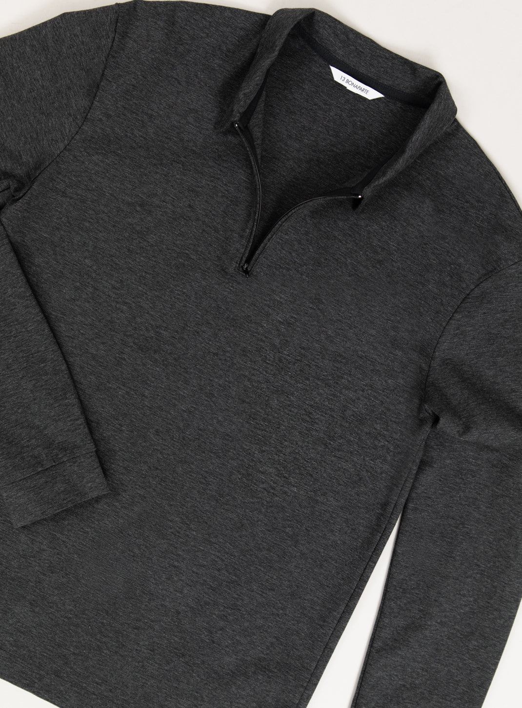 Long Sleeve Zipped Poloshirt in Heather Dark Gray Technical Knit