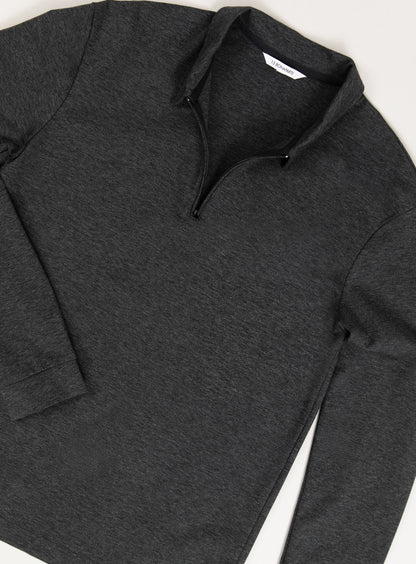 Long Sleeve Zipped Poloshirt in Heather Dark Gray Technical Knit