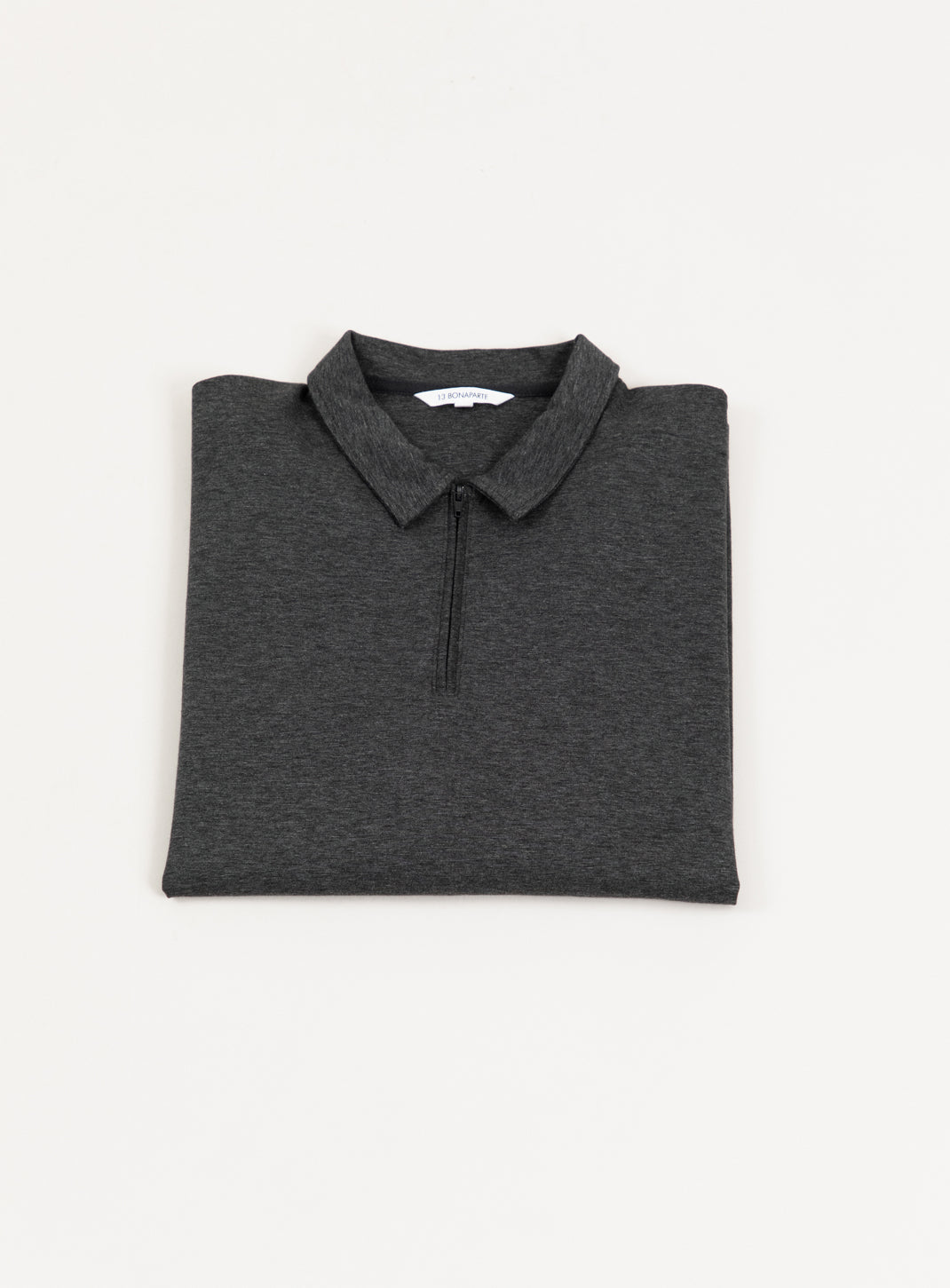 Long Sleeve Zipped Poloshirt in Heather Dark Gray Technical Knit