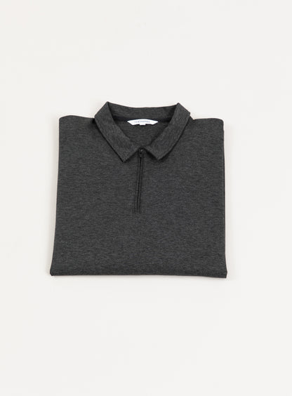 Long Sleeve Zipped Poloshirt in Heather Dark Gray Technical Knit