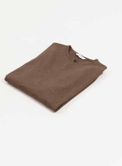 1 Button T-Shirt in Heather Chocolate Cotton & Elastane