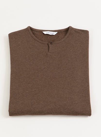 1 Button T-Shirt in Heather Chocolate Cotton & Elastane
