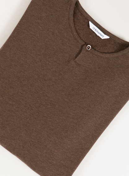 1 Button T-Shirt in Heather Chocolate Cotton & Elastane