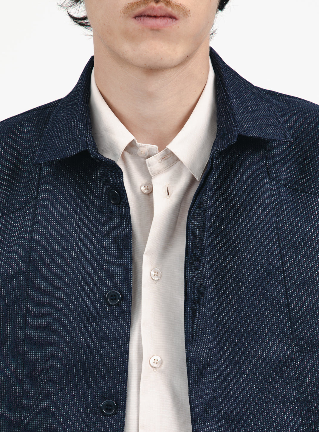 Lines Overshirt in Navy Blue Technical End-on-End