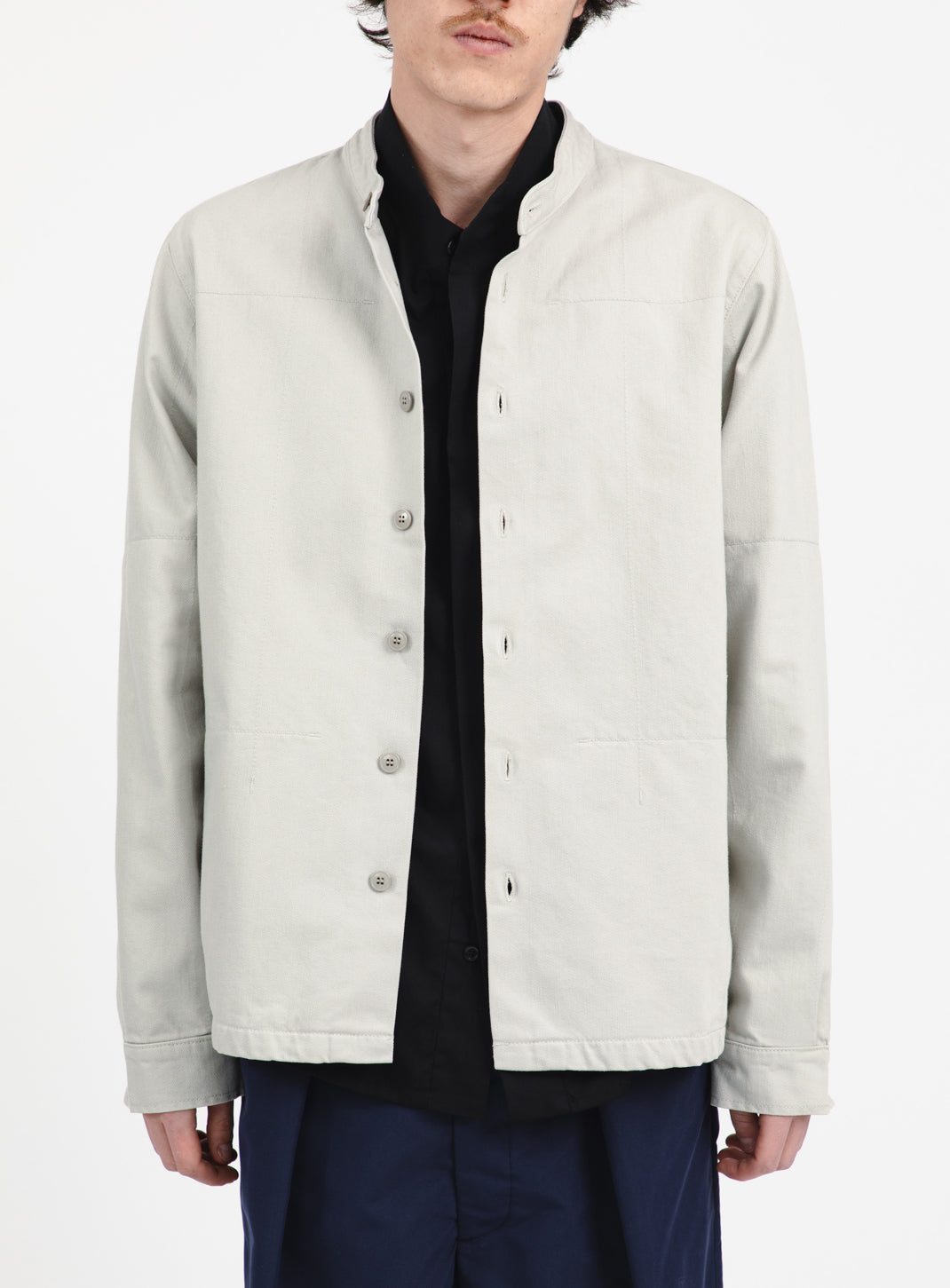 Chinese Jacket in Chalk Overdyed Denim