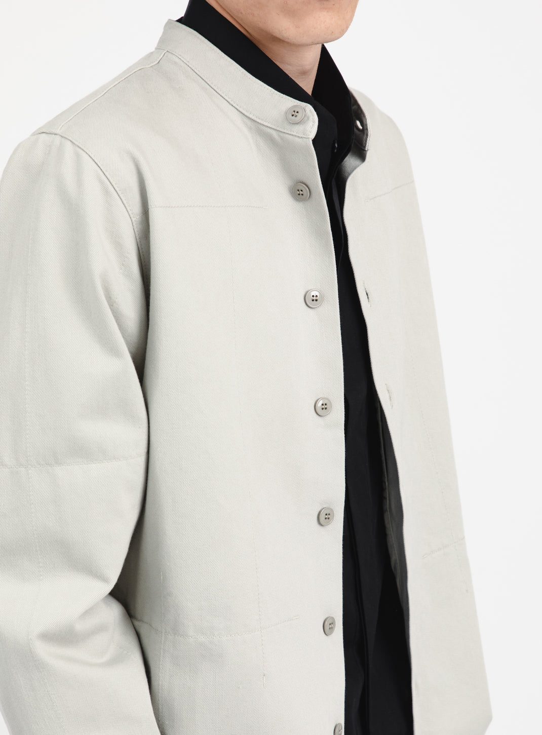 Chinese Jacket in Chalk Overdyed Denim
