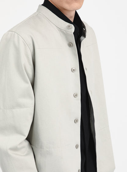 Chinese Jacket in Chalk Overdyed Denim