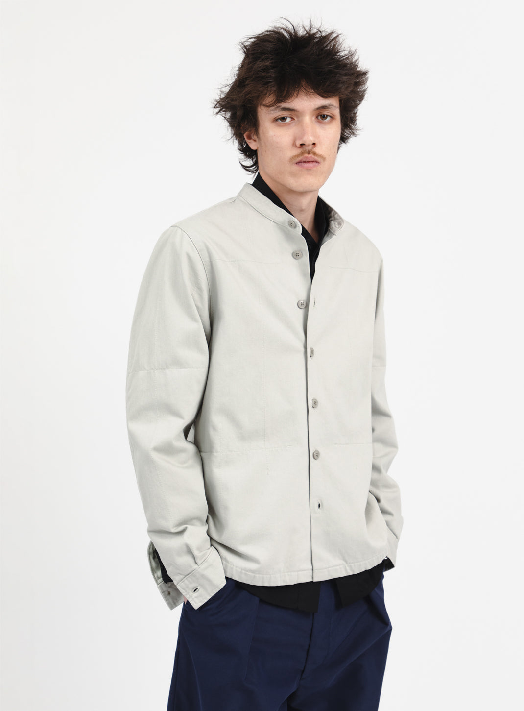 Chinese Jacket in Chalk Overdyed Denim