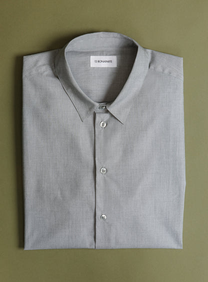 Shirt with Small Collar Stand in Gray-Green End-on-End