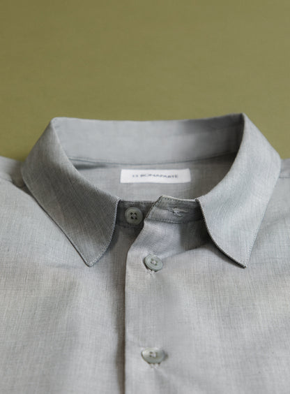 Shirt with Small Collar Stand in Gray-Green End-on-End