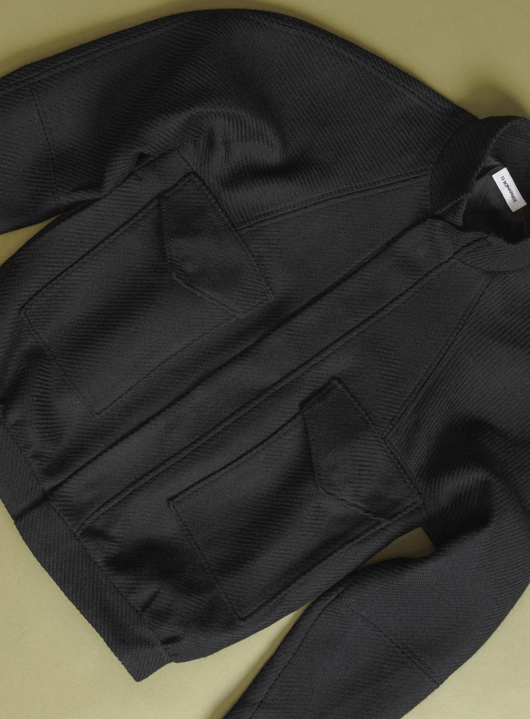 Bomber Jacket with Origami Collar in Black 100% Italian Wool