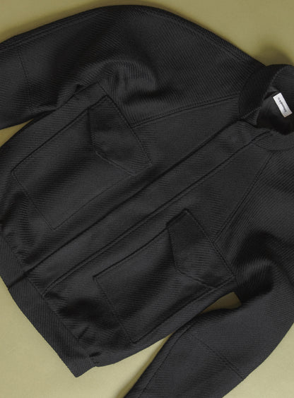 Bomber Jacket with Origami Collar in Black 100% Italian Wool