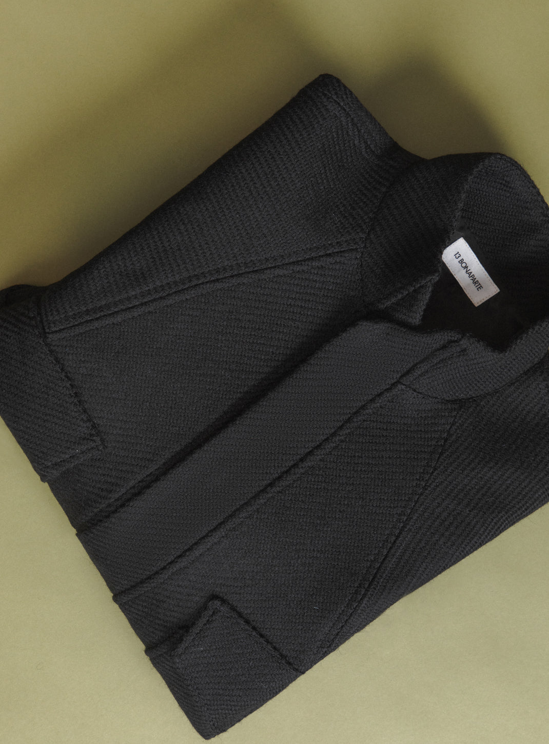 Bomber Jacket with Origami Collar in Black 100% Italian Wool