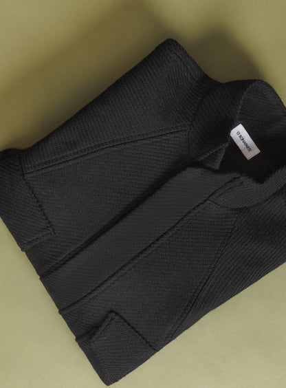Bomber Jacket with Origami Collar in Black 100% Italian Wool