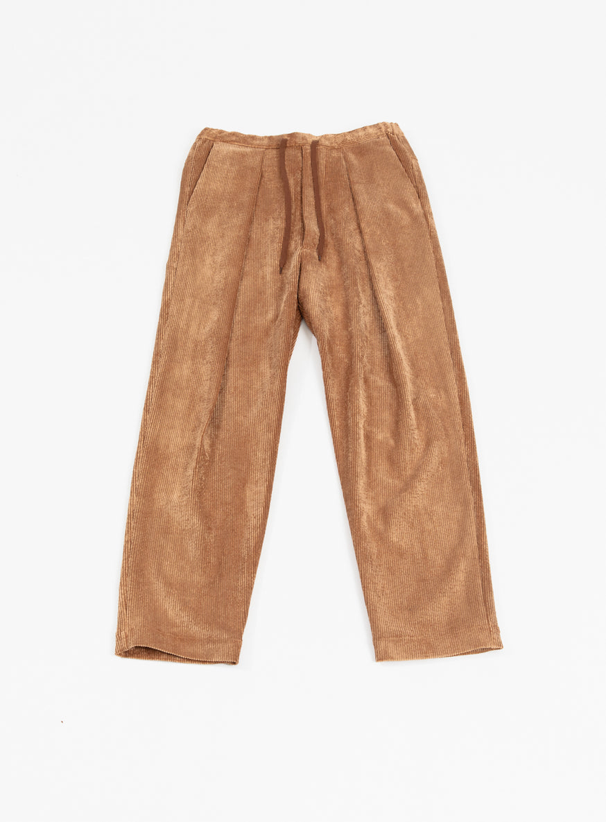 Lace Waist Pants with Deep Pleats in Apricot Washed Corduroy