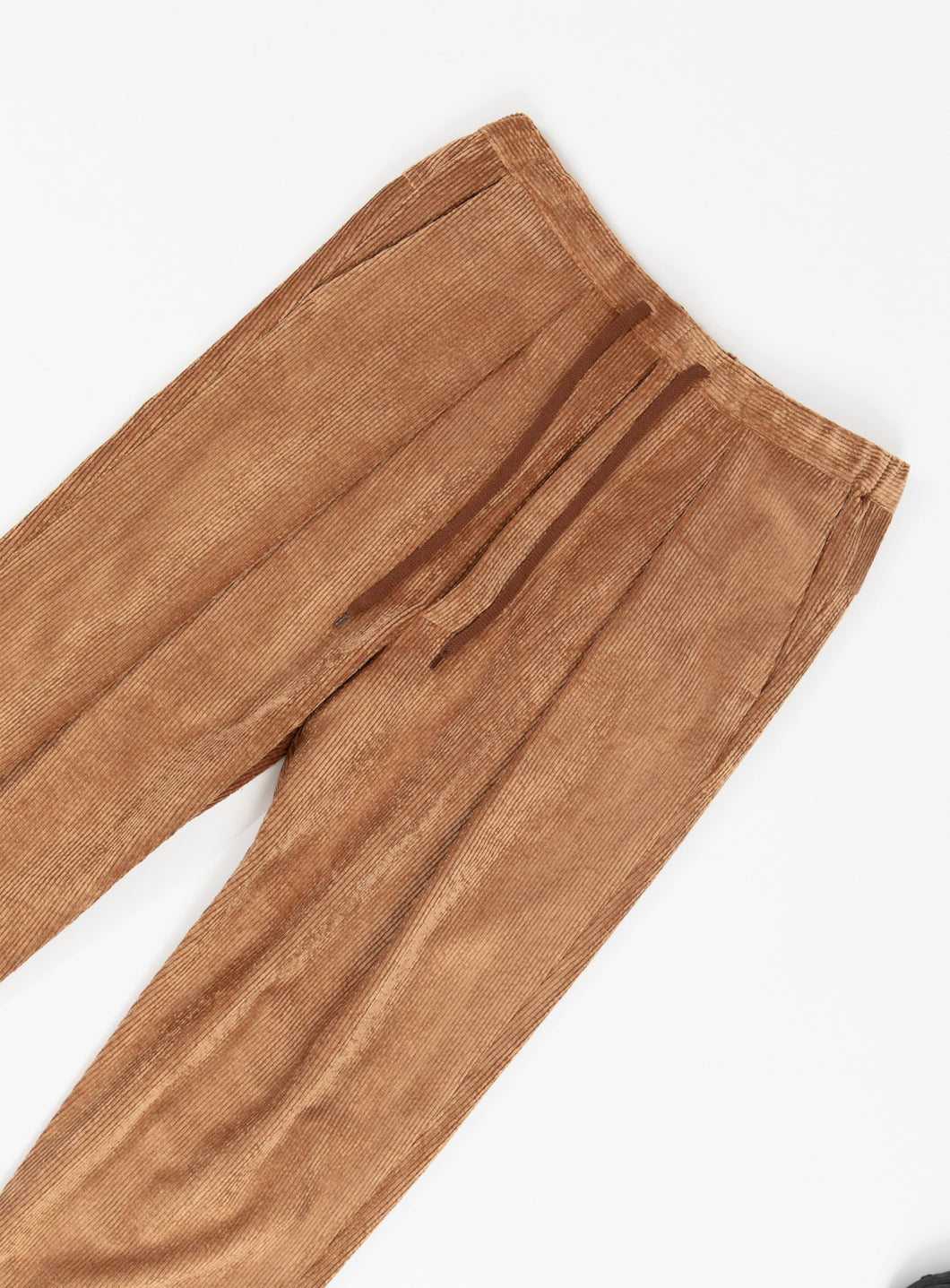 Lace Waist Pants with Deep Pleats in Apricot Washed Corduroy