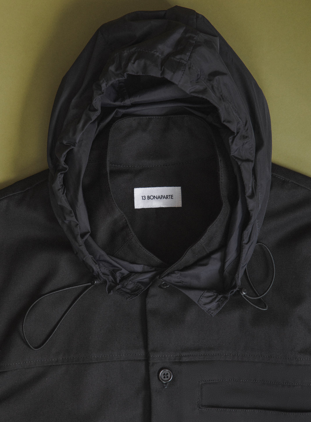 Hooded Murano Collar Overshirt in Black Cotton Gabardine