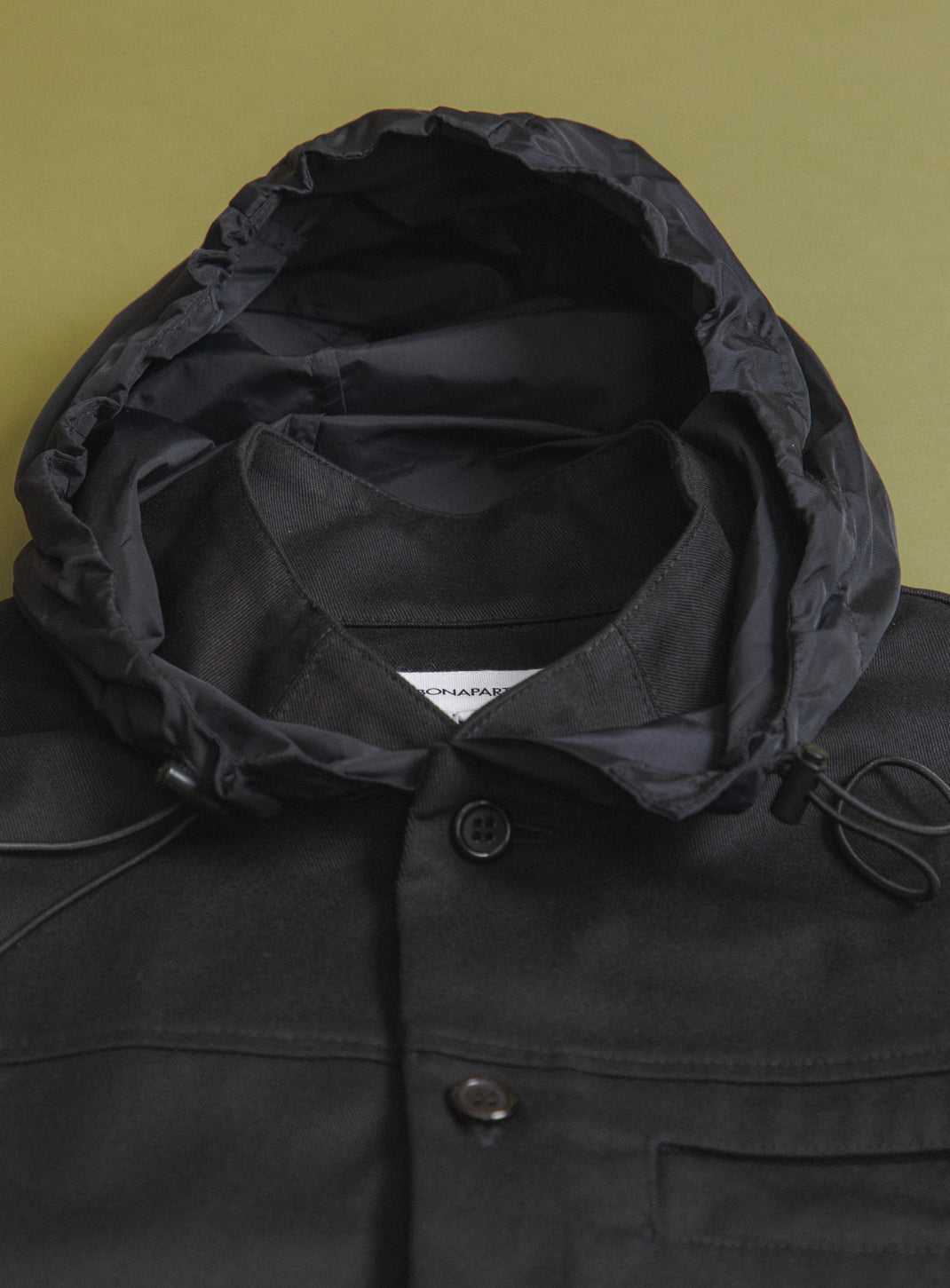 Hooded Murano Collar Overshirt in Black Cotton Gabardine