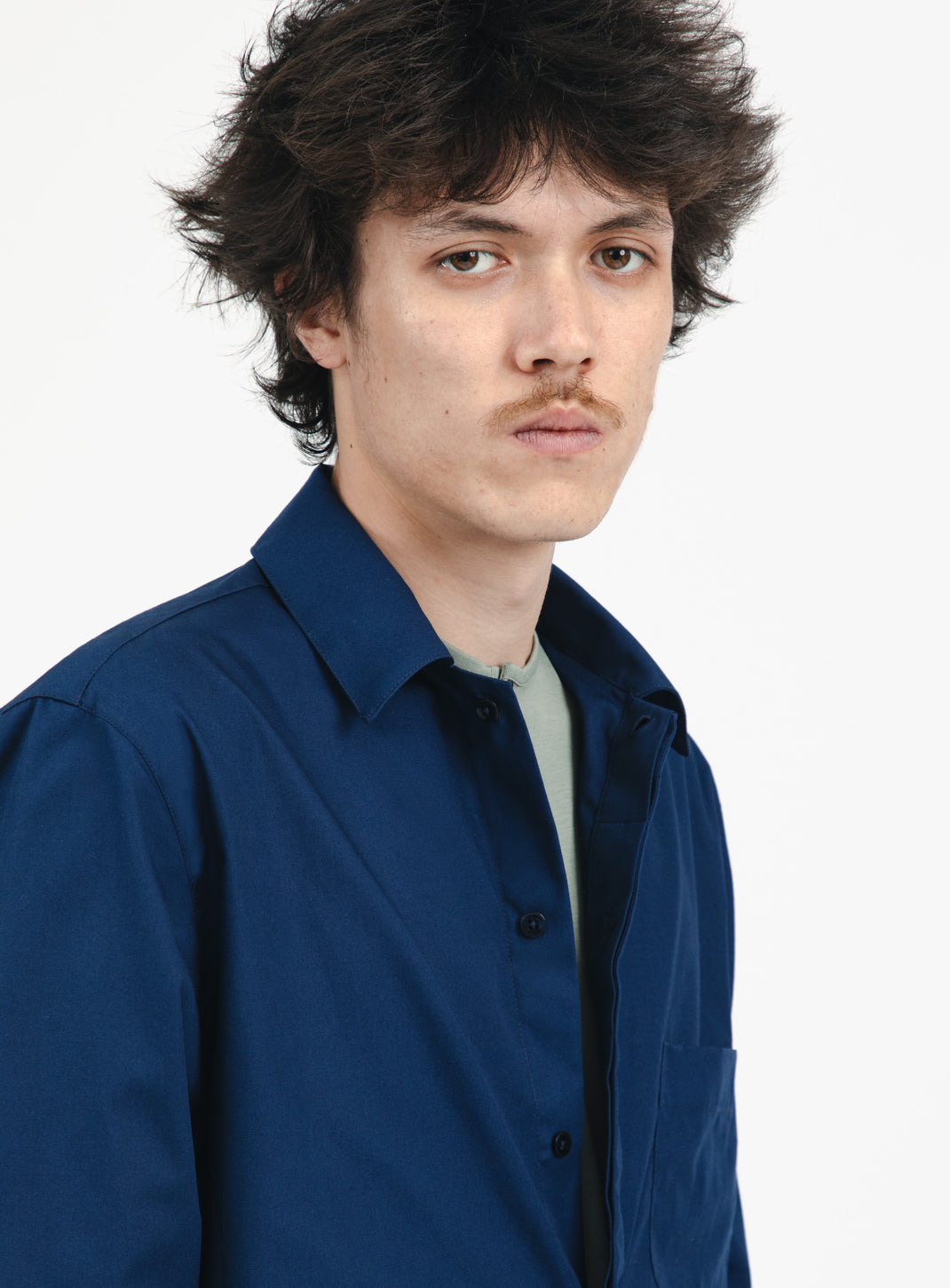 Graphic Tab Shirt in Navy Blue Poplin
