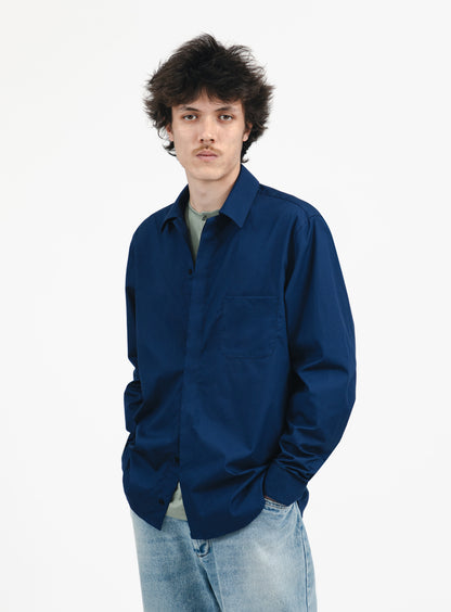 Graphic Tab Shirt in Navy Blue Poplin