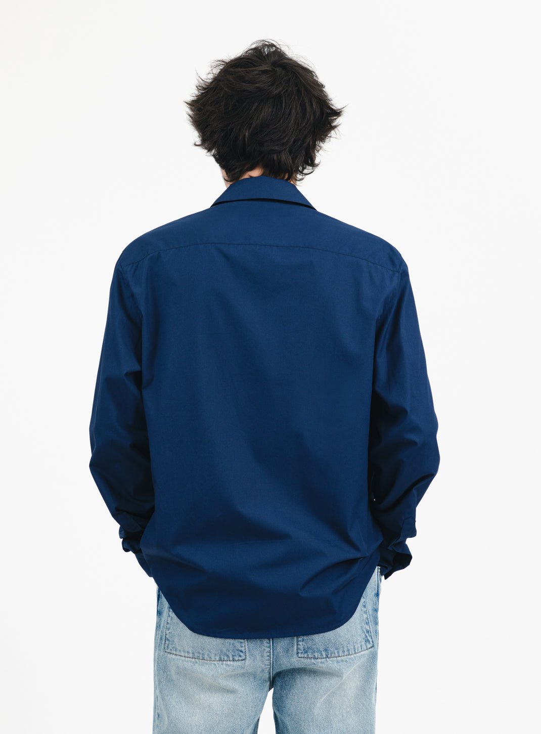 Graphic Tab Shirt in Navy Blue Poplin