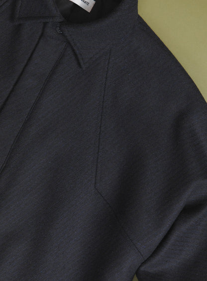 Bomber Jacket with Italian Collar in Navy Blue Wool & Cashmere
