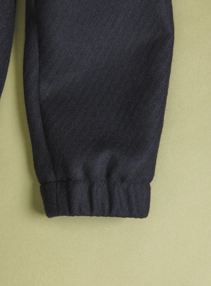 Bomber Jacket with Italian Collar in Navy Blue Wool & Cashmere