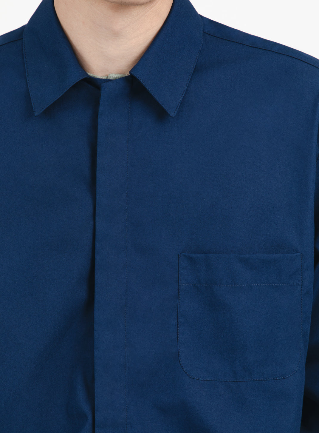 Graphic Tab Shirt in Navy Blue Poplin