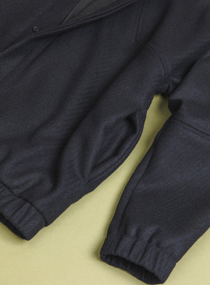 Bomber Jacket with Italian Collar in Navy Blue Wool & Cashmere