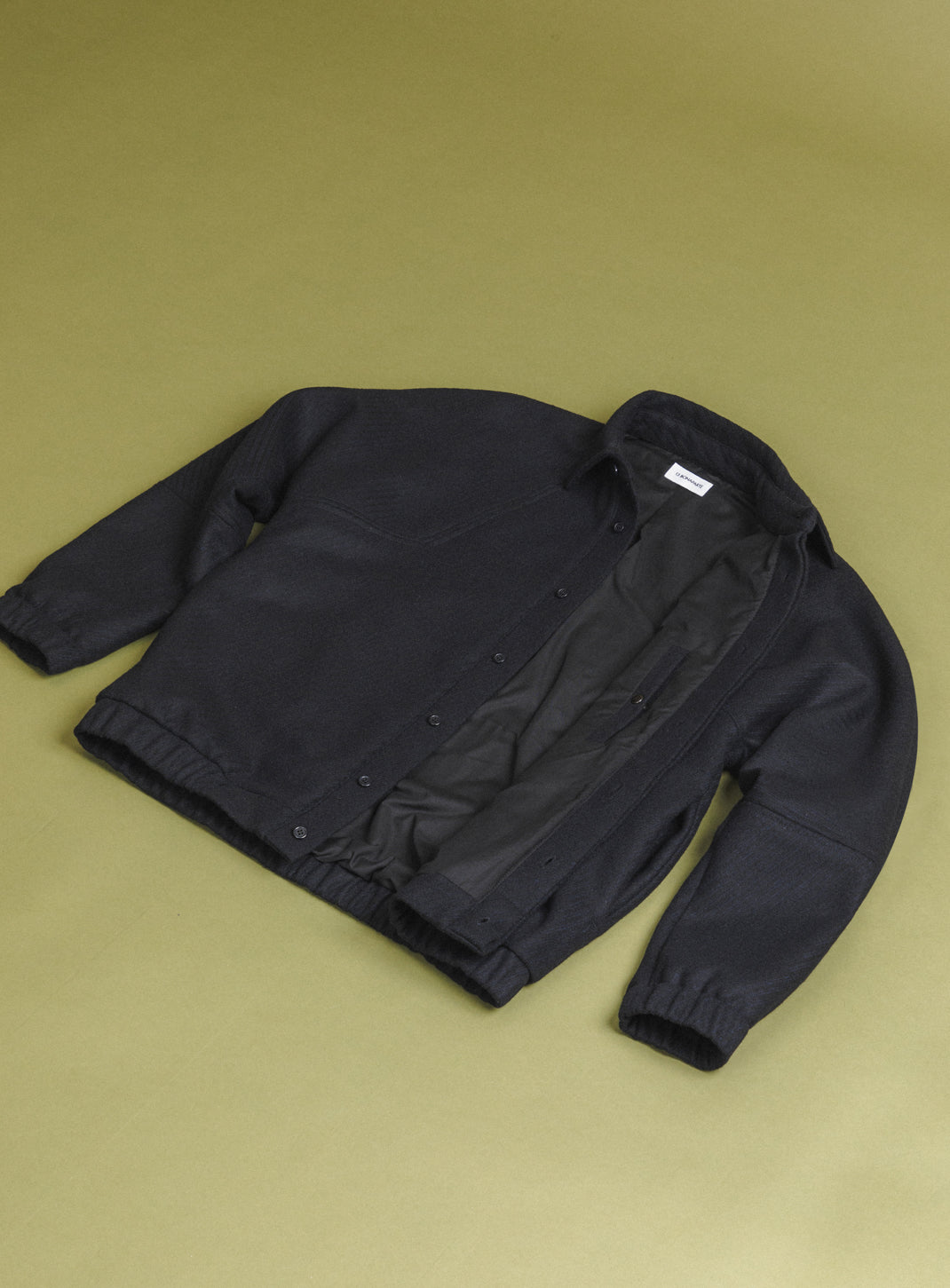 Bomber Jacket with Italian Collar in Navy Blue Wool & Cashmere