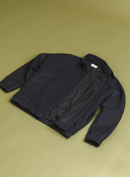 Bomber Jacket with Italian Collar in Navy Blue Wool & Cashmere