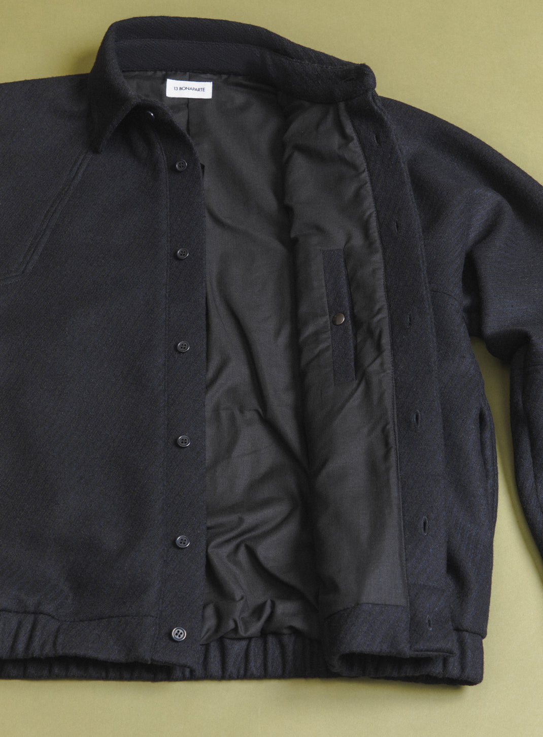 Bomber Jacket with Italian Collar in Navy Blue Wool & Cashmere