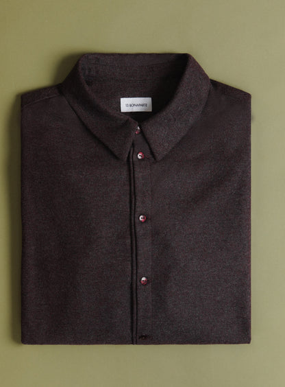 Pleated Tab Overshirt in Heather Burgundy Flannel Wool