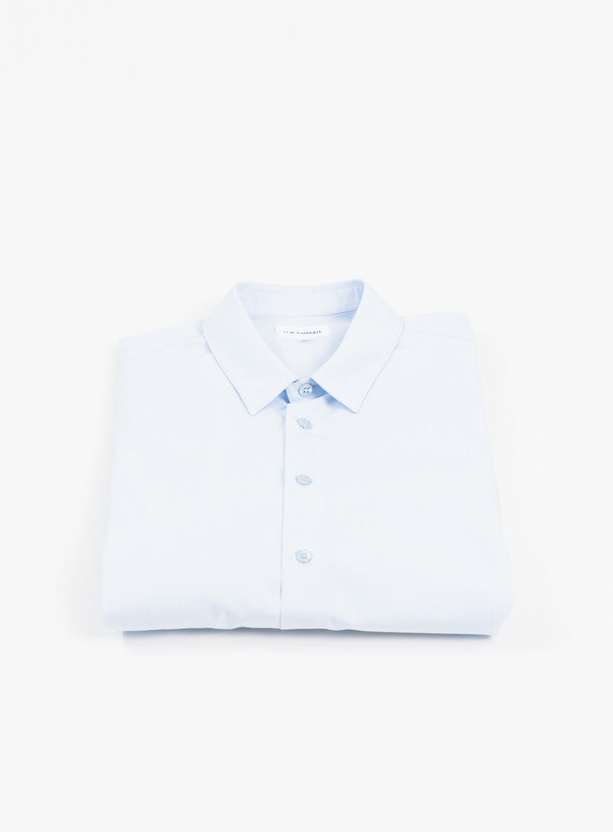 Shirt with Small Collar Stand in Sky Blue End-on-End