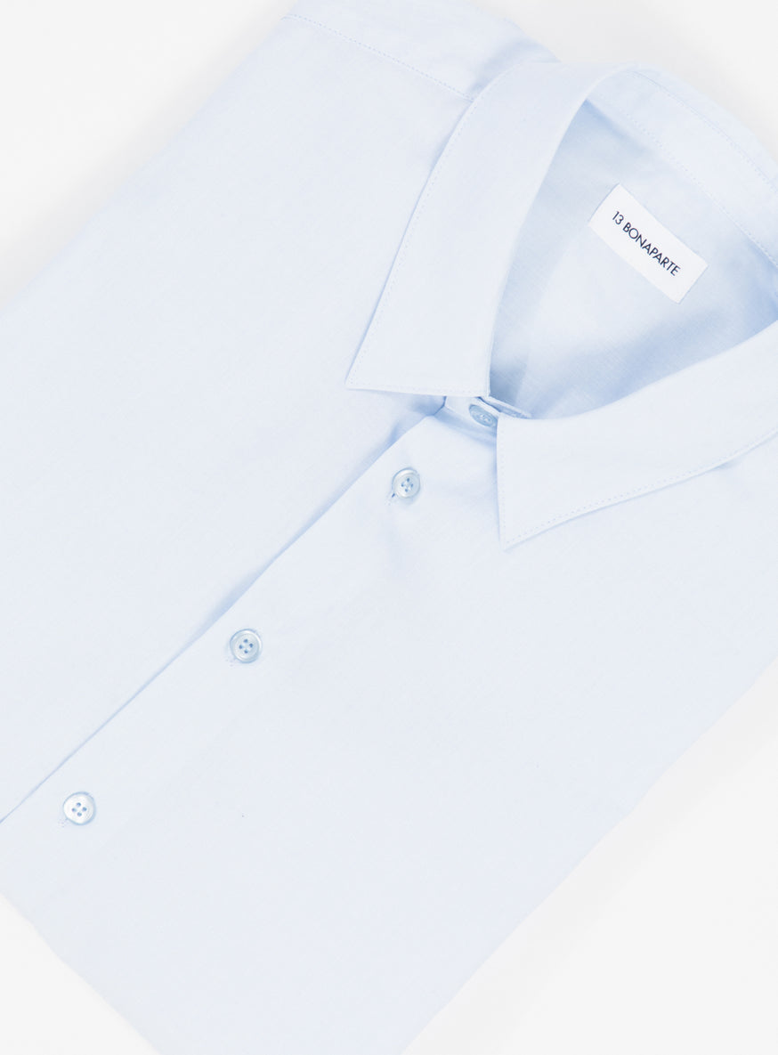 Shirt with Small Collar Stand in Sky Blue End-on-End