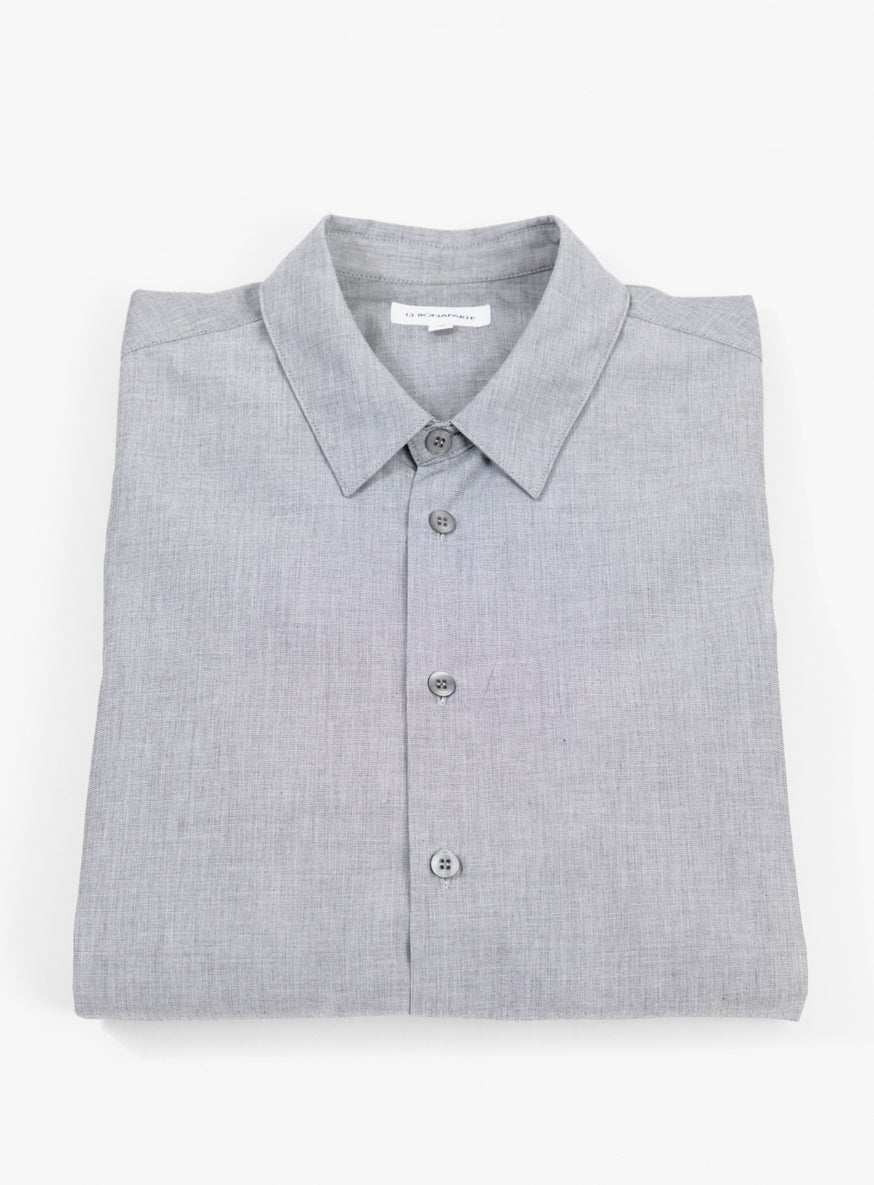 Shirt with Small Collar Stand in Grey End-on-End