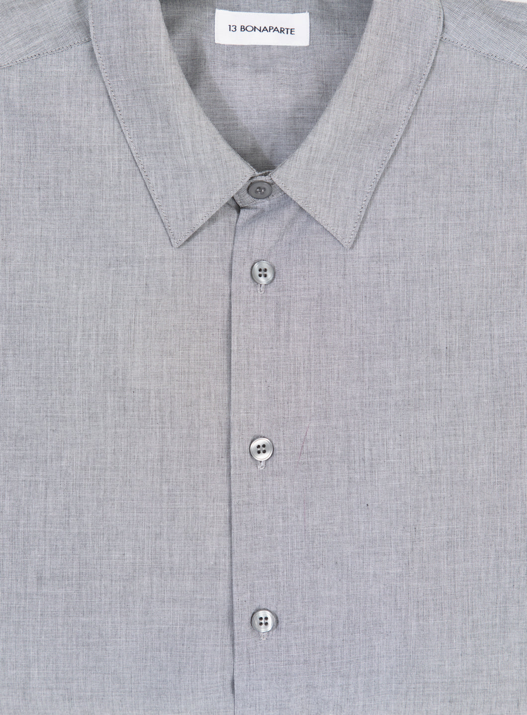 Shirt with Small Collar Stand in Grey End-on-End