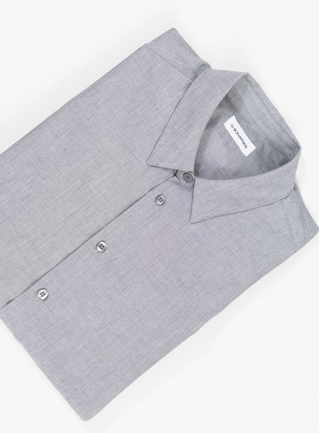 Shirt with Small Collar Stand in Grey End-on-End