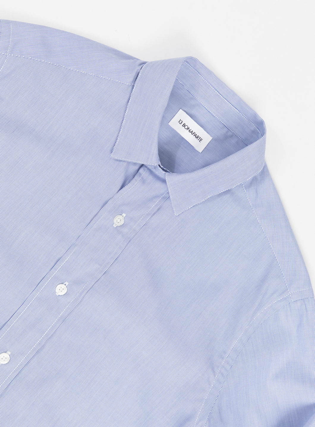 Shirt with Collar Tab in White Poplin with Blue Fine Stripes