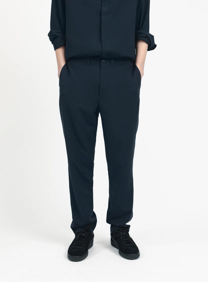 Pants with Inlayed Waistband in Navy Blue Serge
