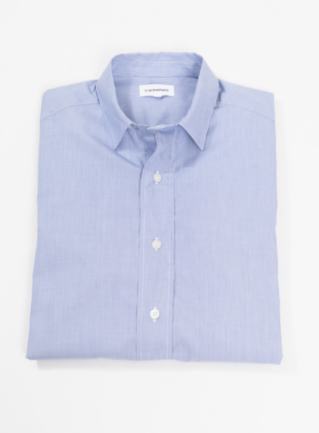 Shirt with Collar Tab in White Poplin with Blue Fine Stripes – 13 Bonaparte Shirt with Collar Tab in White Poplin with Blue Fine Stripes – 13 Bonaparte