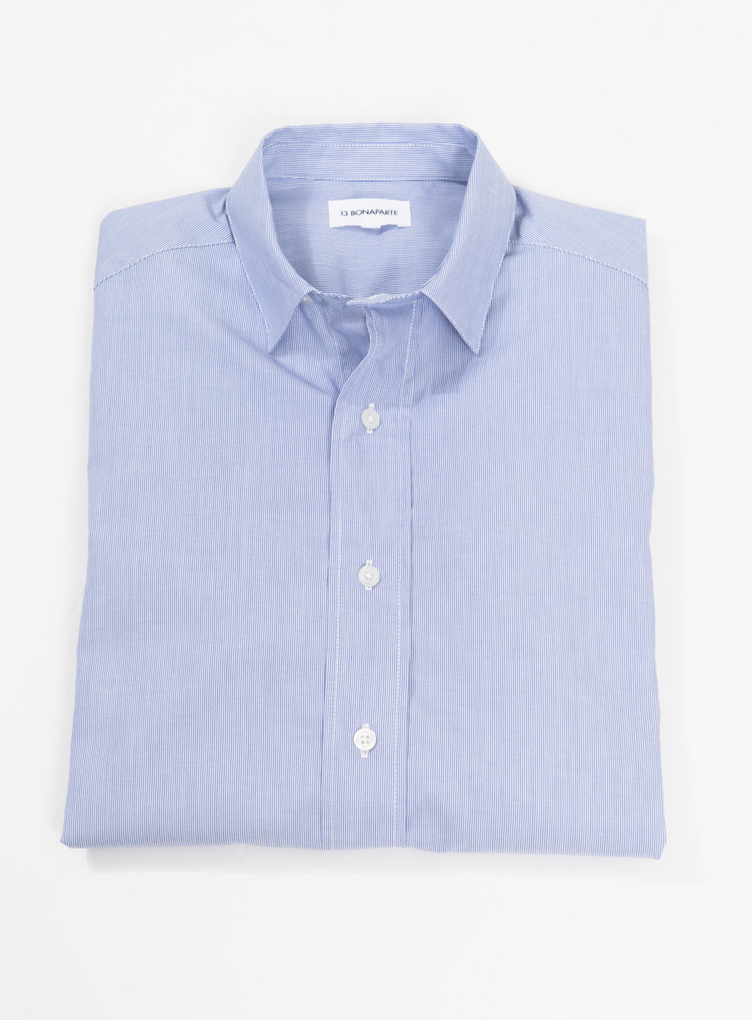 Shirt with Collar Tab in White Poplin with Blue Fine Stripes