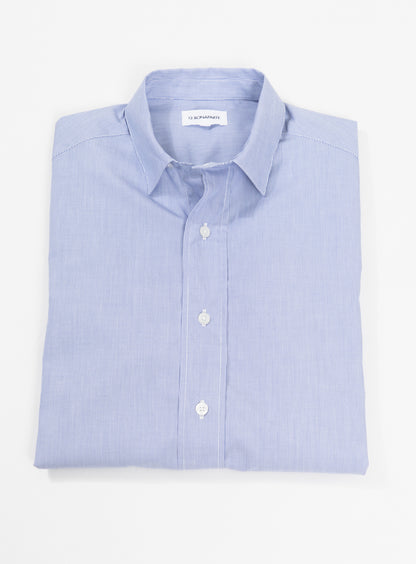 Shirt with Collar Tab in White Poplin with Blue Fine Stripes