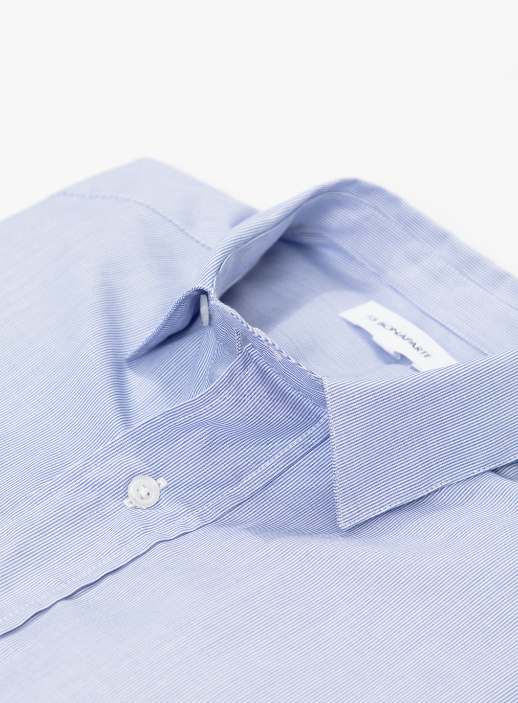 Shirt with Collar Tab in White Poplin with Blue Fine Stripes