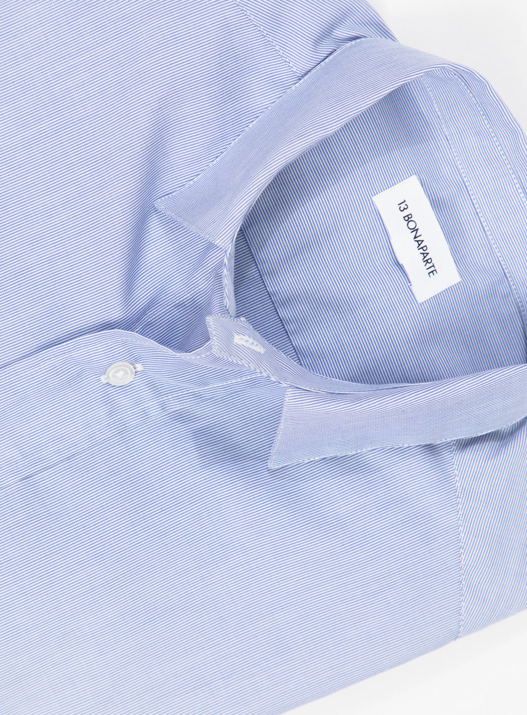 Shirt with Collar Tab in White Poplin with Blue Fine Stripes