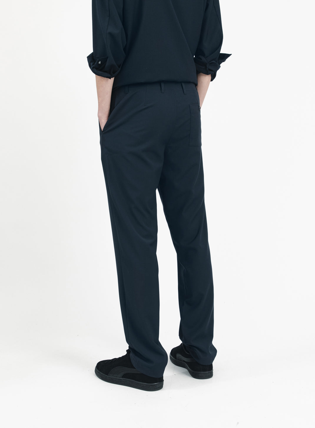Pants with Inlayed Waistband in Navy Blue Serge