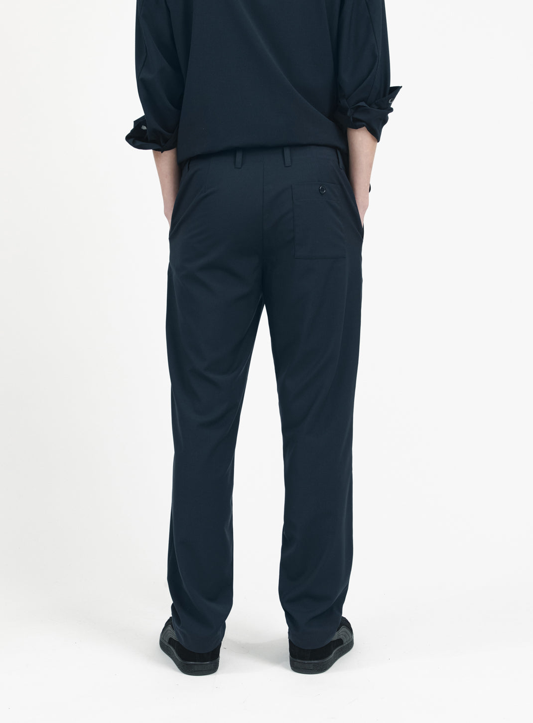 Pants with Inlayed Waistband in Navy Blue Serge