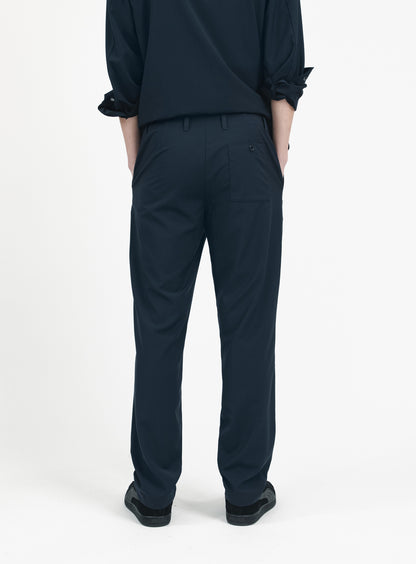 Pants with Inlayed Waistband in Navy Blue Serge
