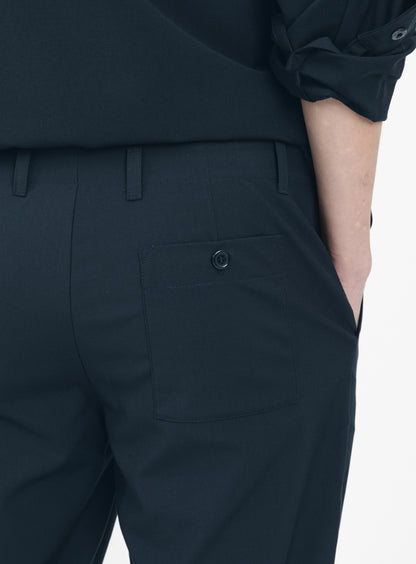 Pants with Inlayed Waistband in Navy Blue Serge