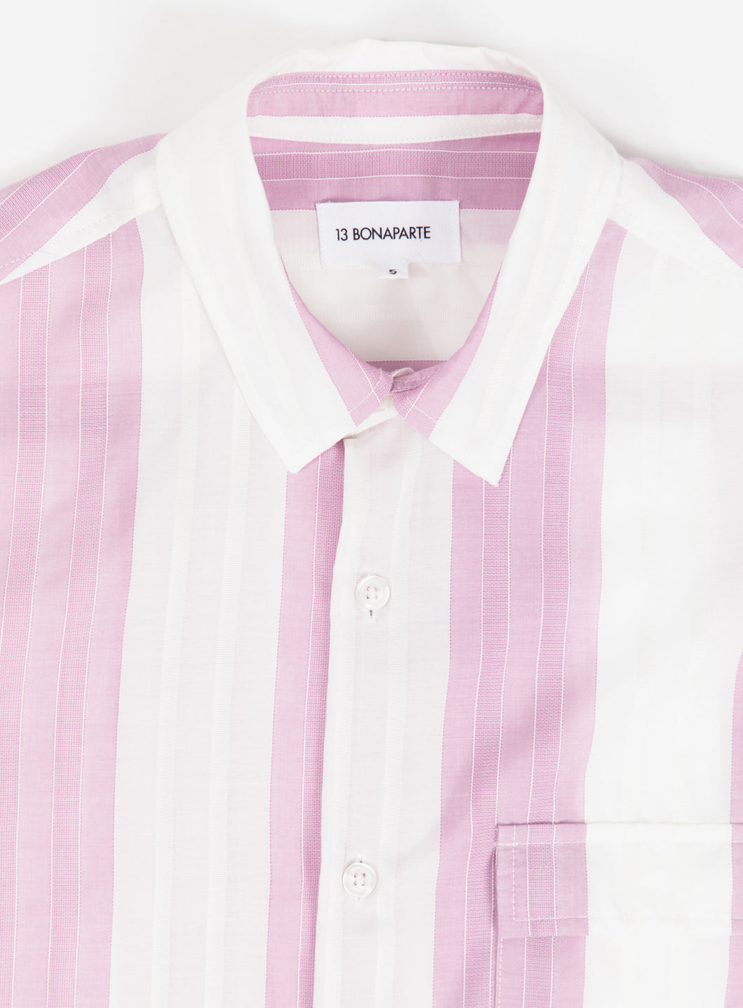 Shirt with Chest Pocket in White Cotton Veil with Pink Large Stripes